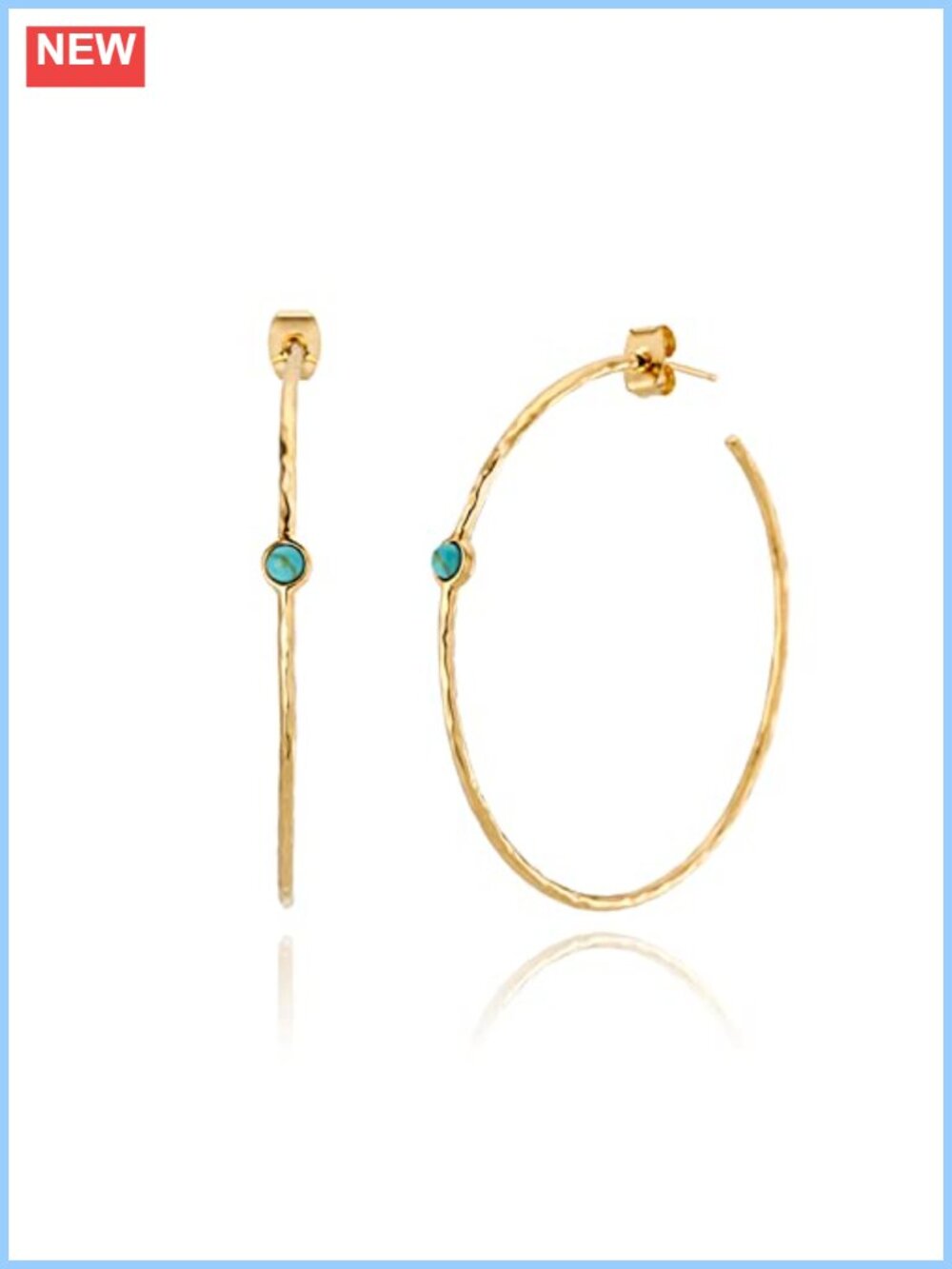 14K Gold-Plated Dainty Hoop Earrings Simulated Blue Turquoise